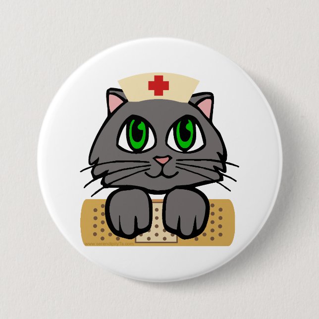 Nurse Kitten (Green Eyes) Button (Front)