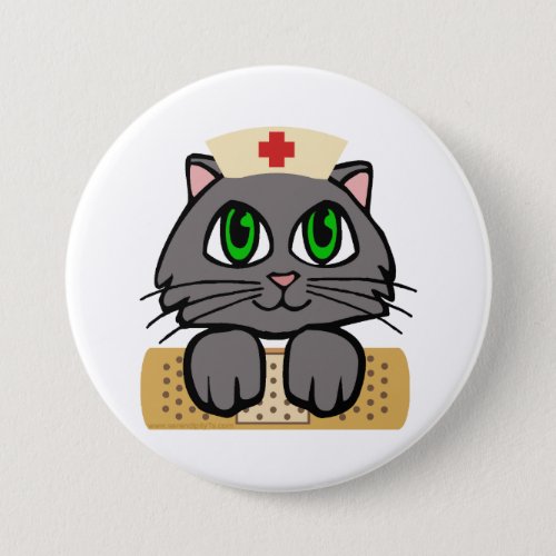 Nurse Kitten Green Eyes Button