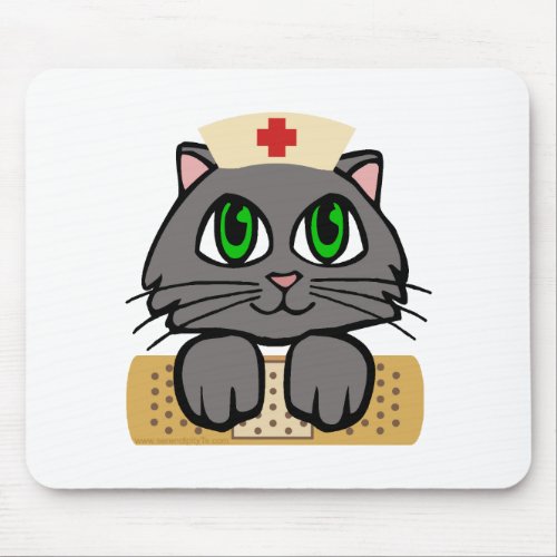 Nurse Kitten Green Eyes Mouse Pad