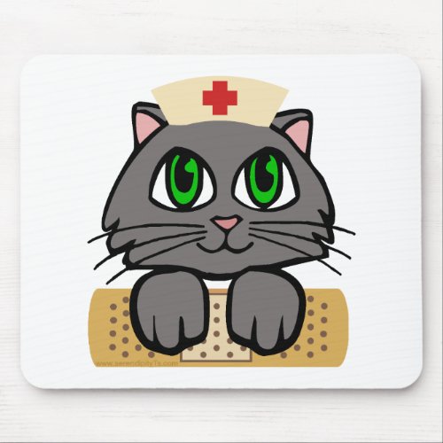 Nurse Kitten Green Eyes Mouse Pad