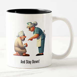 Nurse Knocks Down a Stubborn Elderly Patient Two-Tone Coffee Mug