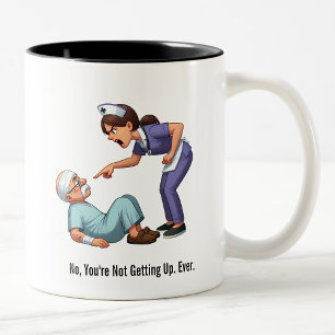 Nurse Knocks Down a Stubborn Elderly Patient Two-Tone Coffee Mug