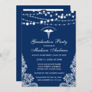 Nurse Lace Blue Grad Party Invite - Back Photo