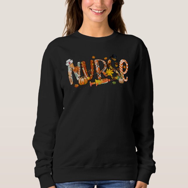 Nurse Leopard Plaid Pilgrim Hat Fall Thanksgiving Sweatshirt (Front)