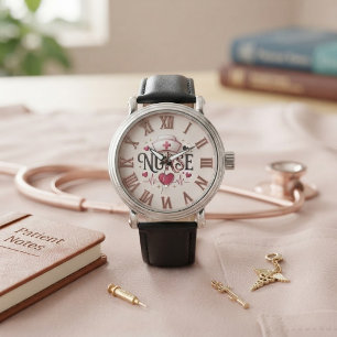 Nurse Leopard Print Rose Gold EKG Medical Watch