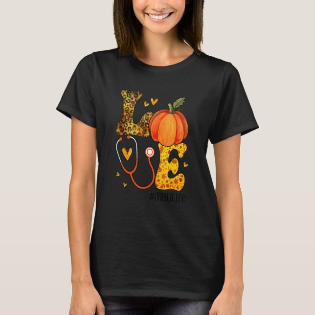 Nurse Leopard Pumpkin Thanksgiving Love MBU Nurse  T-Shirt (Front)