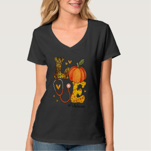Nurse Leopard Pumpkin Thanksgiving Love Pediatrici T-Shirt