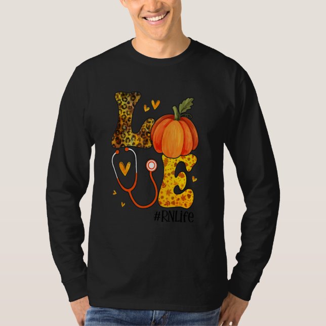 Nurse Leopard Pumpkin Thanksgiving Love RN Nurse L T-Shirt (Front)