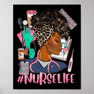 Nurse Life African American Black Women Leopard Nu Poster
