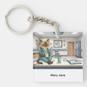 Nurse life Coffee First for cat lovers Keychain