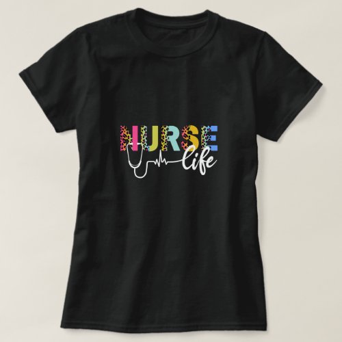 Nurse Life Colorful Leopard Print Stethoscope T_Shirt