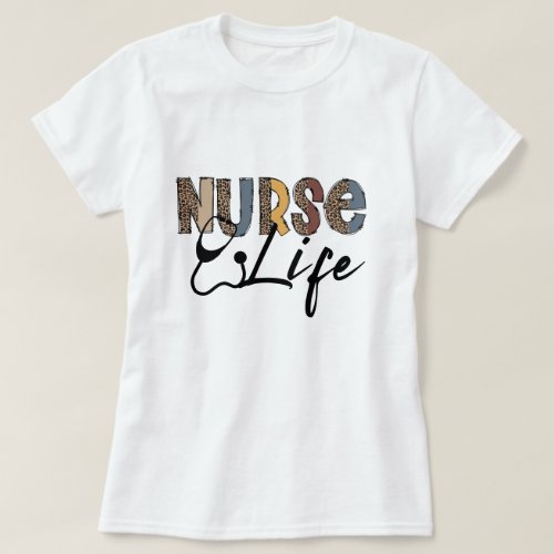 Nurse Life Colorful Leopard Print Stethoscope T_Shirt