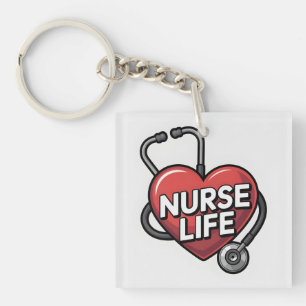 "Nurse Life" Graphic Design with Heart Keychain