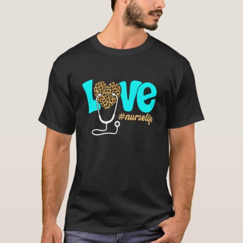 Nurse Life Heartbeat Leopard Mother Nursing Love S T_Shirt