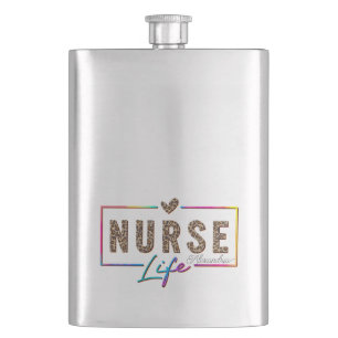 "Nurse Life" in Elegant Rainbow Colors Flask