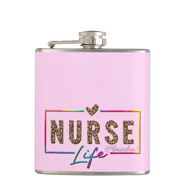 "Nurse Life" in Elegant Rainbow Colors Flask (Front)