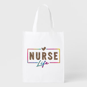 "Nurse Life" in Elegant Rainbow Colors Grocery Bag