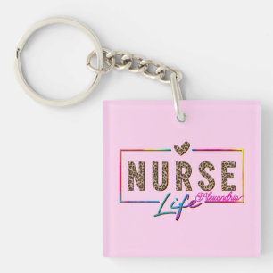 "Nurse Life" in Elegant Rainbow Colors Keychain