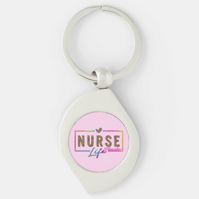 "Nurse Life" in Elegant Rainbow Colors Keychain (Front)