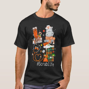 Nurse Life Love Hippo Scrub Life Metrry Christmas T-Shirt