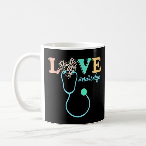 Nurse Life Love Leopard Print Heart Stethoscope Nu Coffee Mug