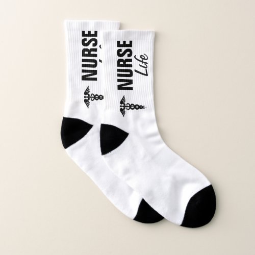 Nurse Life Medical Caduceus White Black Socks