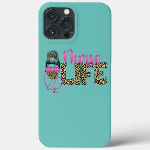 Nurse Life Messy Bun Hair Leopard Nurses Day iPhone 13 Pro Max Case
