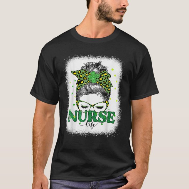 Nurse Life Messy Bun Leopard T-Shirt (Front)