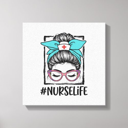 Nurse Life Messy Bun Rainbow Bow Vector Design_1 Canvas Print