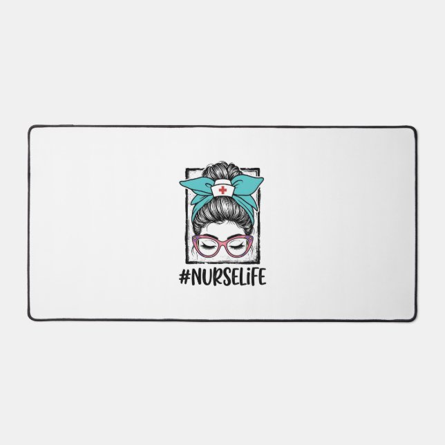 Nurse Life Messy Bun Rainbow Bow Vector Design_1 Desk Mat (Front)