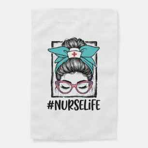 Nurse Life Messy Bun Rainbow Bow Vector Design_1 Garden Flag