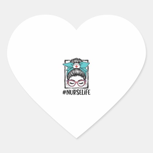 Nurse Life Messy Bun Rainbow Bow Vector Design_1 Heart Sticker