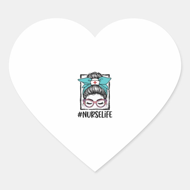 Nurse Life Messy Bun Rainbow Bow Vector Design_1 Heart Sticker (Front)