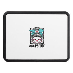 Nurse Life Messy Bun Rainbow Bow Vector Design_1 Hitch Cover