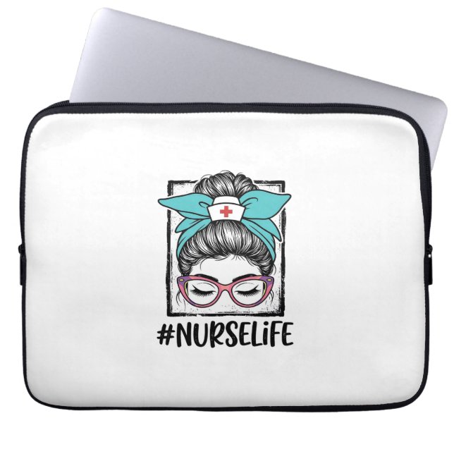 Nurse Life Messy Bun Rainbow Bow Vector Design_1 Laptop Sleeve (Front)