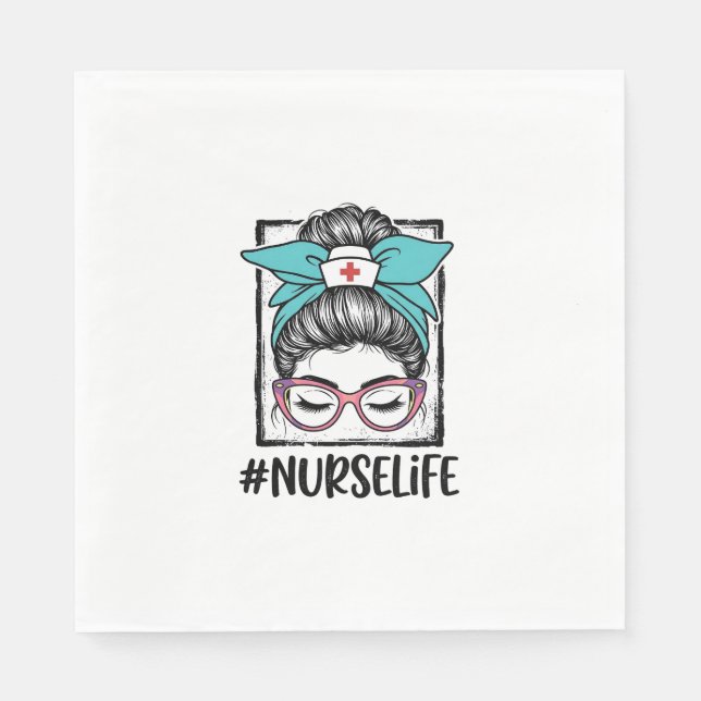 Nurse Life Messy Bun Rainbow Bow Vector Design_1 Napkins (Front)