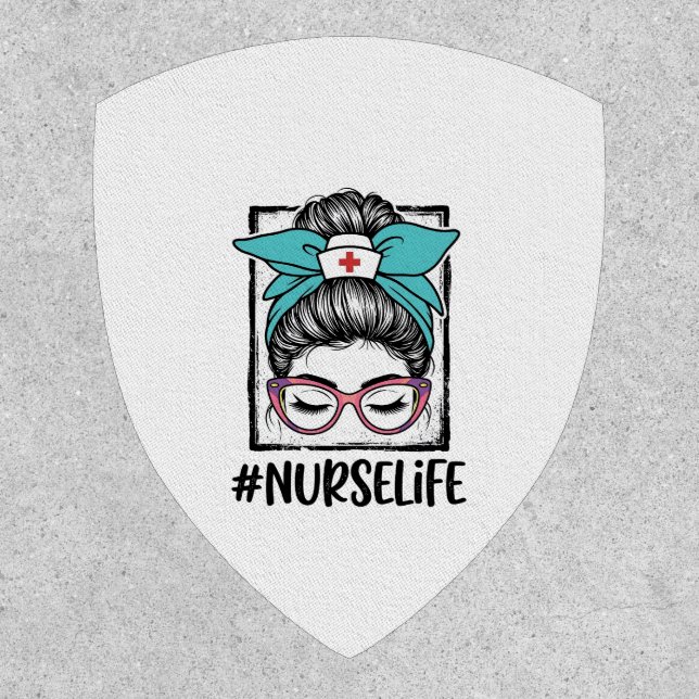 Nurse Life Messy Bun Rainbow Bow Vector Design_1 Patch (Front)
