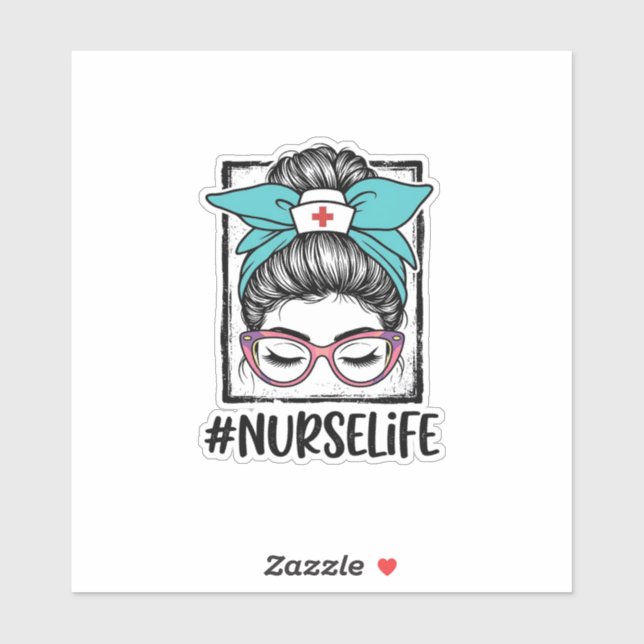 Nurse Life Messy Bun Rainbow Bow Vector Design_1 Sticker (Sheet)