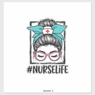 Nurse Life Messy Bun Rainbow Bow Vector Design_1 Sticker