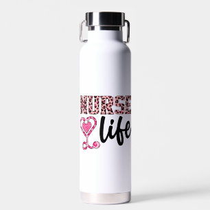 Nurse Life - Pink and Leopard Print (2) Water Bottle