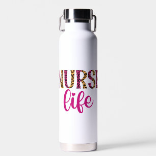 Nurse Life - Pink and Leopard Print Water Bottle