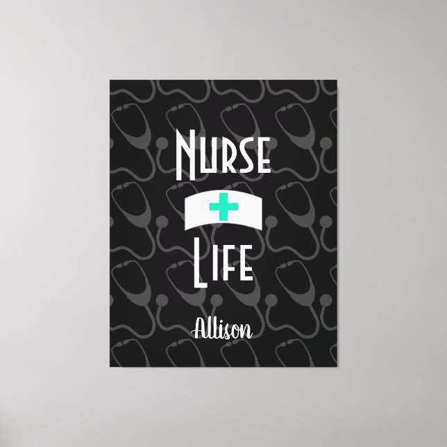 Nurse Life Stethoscope Medical Pattern Personalize Canvas Print (Front)