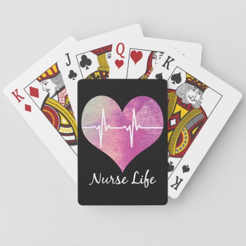 Nurse Life _ Watercolor Heart EKG Poker Cards