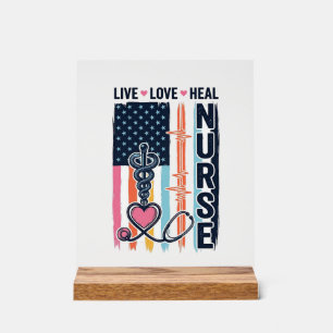 Nurse Live Love Heal Patriotic Vintage Vector Desi Acrylic Sign