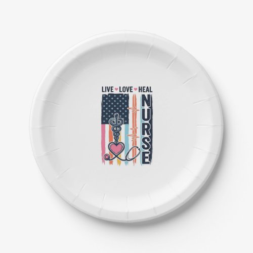 Nurse Live Love Heal Patriotic Vintage Vector Desi Paper Plates