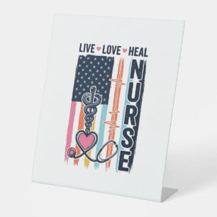 Nurse Live Love Heal Patriotic Vintage Vector Desi Pedestal Sign