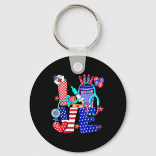 Nurse Love 4th Of July American Flag Memorial Day  Keychain