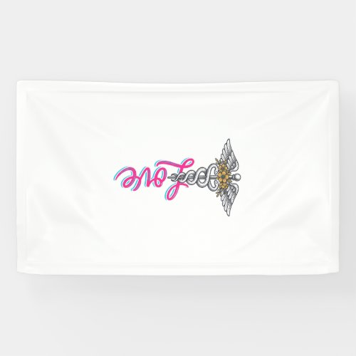 Nurse Love Caduceus Floral Medical Vertical Design Banner