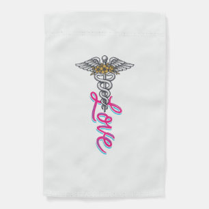 Nurse Love Caduceus Floral Medical Vertical Design Garden Flag