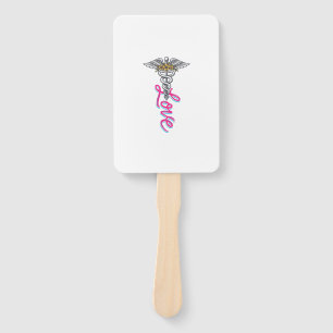 Nurse Love Caduceus Floral Medical Vertical Design Hand Fan